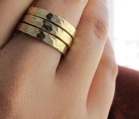 Golden Bands- Bronze hammered stacking rings